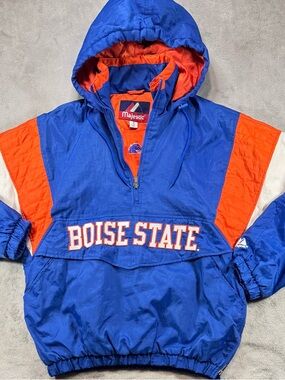 Vintage 90’s Majestic Boise State Pullover Jacket Size Medium. Blue Orange White